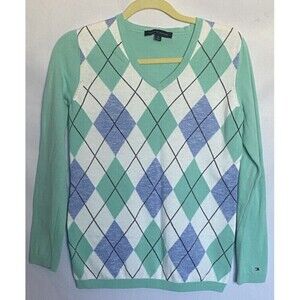 Tommy Hilfiger Women’s Sweater Size Small Petite Long Sleeve Argyle Top